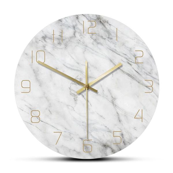 Quartz analogique silencieux marbre horloge murale 3D Chic blanc marbre impression moderne ronde montre murale nordique créativité décor à la maison mode LJ20272A