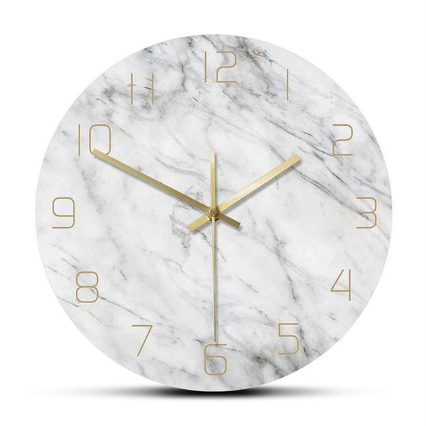 Quartz analogique silencieux marbre horloge murale 3D Chic blanc marbre impression moderne ronde montre murale nordique créativité décor à la maison mode LJ20255H