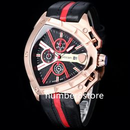 Quartz Chronographe Voiture De Sport Montre Pour Homme Forme De Bouclier En Or Rose Montres De Luxe Oversize Saphir Cristal Triangle Designer Montre-Bracelet 46mm