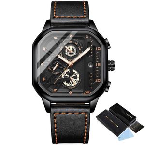 Montre de mode à quartz fait face à la montre pour hommes Glow Square montre de peau de crevette montres de luxe hommes bracelets en acier inoxydable léger horloge