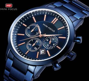 Quartz Fashion Watch for Men 2020 Business Top Brand Calendrier de luxe Big Blue Dial Strap en acier inoxydable Chronographe Mini Focus5918597