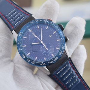 Quartz uurwerk chronograaf horloge heren blauwe skelet wijzerplaat rubberen band mannelijk horloge sporthorloges Montre Homme334C