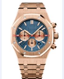 Quartz uurwerk herenhorloges 41 mm blauwe wijzerplaat 26320 18k geel goud roestvrij staal lichtgevende chronograaf werkende herenhorloges