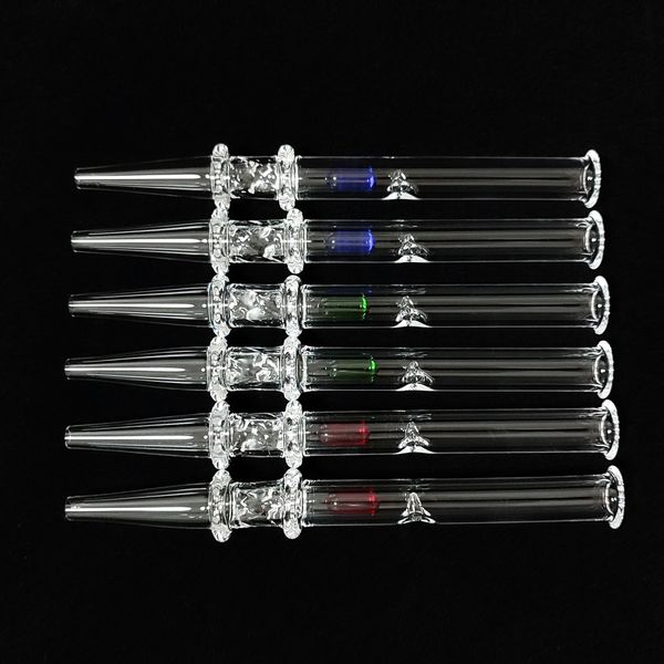 Kit de colector de néctar de cuarzo Dabbing Smoking Nail 5.9 pulgadas de una pieza Mini nudos de diamante roscado Dab Straw con vidrio coloreado Terp Pill Pearl Inside YAREONE Wholesale