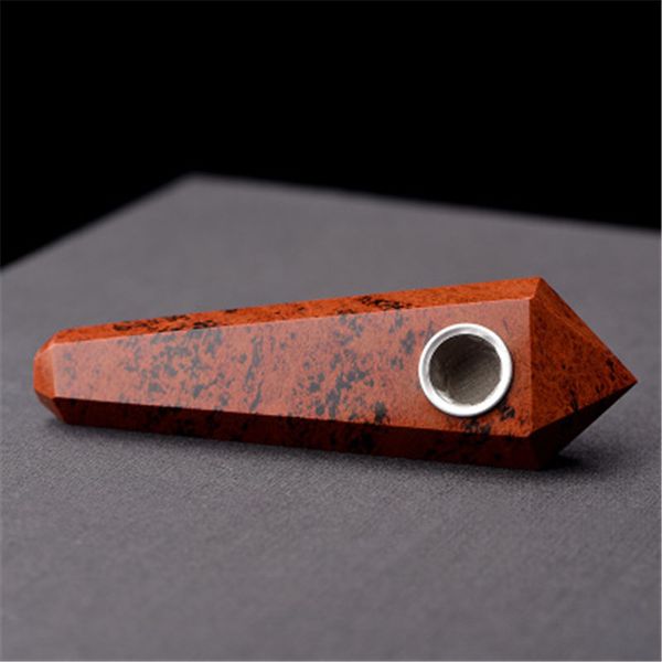 Tuyaux en quartz ! Pipe en cristal d'obsidienne en acajou naturel Belle pierre rouge noire polie Point Pipe Root Chakra Pipe en pierre métaphysique Sculpture