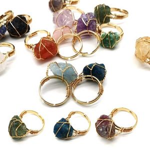 Quartz ringen handgemaakte draad wrap mineraal verstelbare natuursteen edelsteen amethist kristal ruwe stenen ringband voor vrouwen mode-sieraden