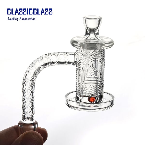 Cuarzo spinner banger set Humo y patrón de tallado profundo totalmente grabado + 1 perla de terpelo de vidrio + tapa de carburador + cono para agua de plataforma de dab Pipa Bongs Cachimbas