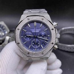 quartz vk movement watch multifunction chronograph high quality frosted silver stainless steel mens designer watches blue face 258x