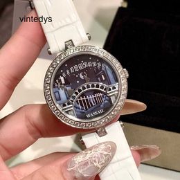 Reloj de Cuarzo Reloj de Mujer con Incrustaciones de Diamantes de Alta precisión Reloj de Mujer Lover Bridge Cuero romántico Beso Reloj de Moda para Chica