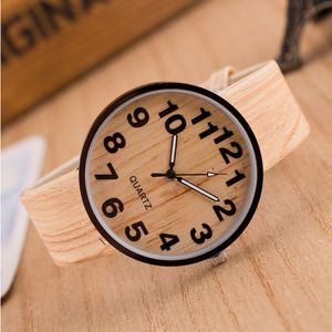 Montre-bracelet à quartz Wood Grain Cuir Women Regarder la mode Casual Horloge Simple Montres Reloj Mujer 18mar15