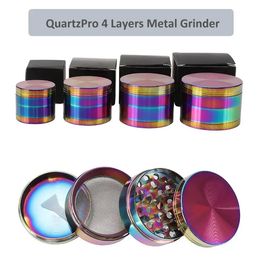 QuartzPro 40/50/55/63 mm 4 capas Molinillo de mano de forma redonda pequeña Trituradora de especias de hierbas crudas de tabaco de aleación de zinc portátil con accesorios para fumar Kief Catcher