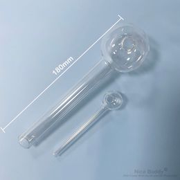 Quemador de aceite de vidrio con cabezal grande de 50 mm, pipa para fumar, tubo recto, pipas de mano para agua, 180 mm de longitud, Nice Buddy, pipa grande de 7 pulgadas y 18 cm: compre una grande y llévese una pequeña gratis