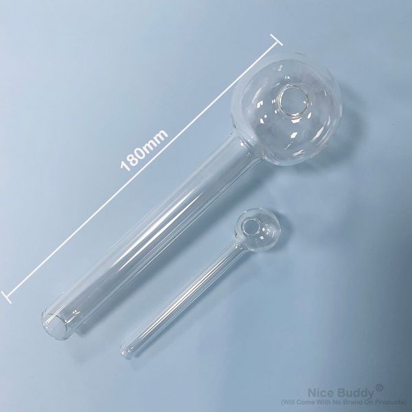 Quemador de aceite de vidrio con cabezal grande de 50 mm, pipa para fumar, tubo recto, pipas de mano para agua, 180 mm de longitud, Nice Buddy, pipa grande de 7 pulgadas y 18 cm: compre una grande y llévese una pequeña gratis