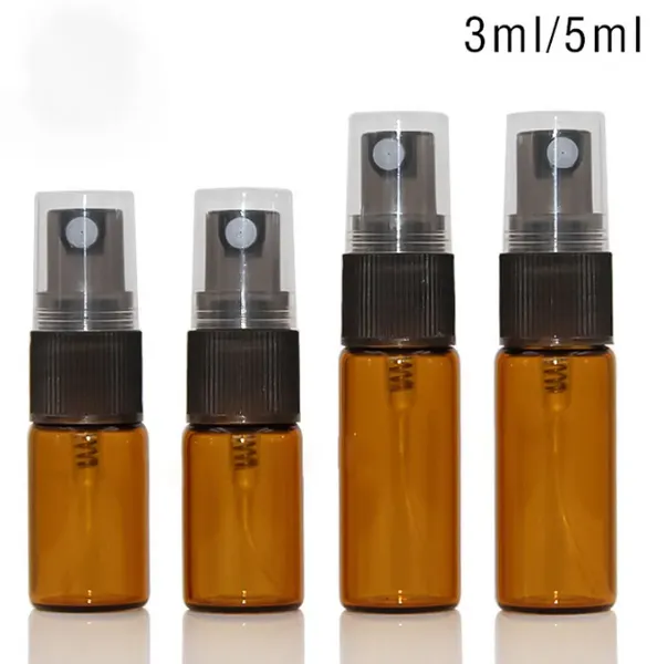 Quatily Amber Glass Spray Bottle con atomizador cosmético para el cuidado de la piel para Ejuice Eliquid Spray Botella recargable 3ml 5ml 10ml Contenedor de tamaño de viaje