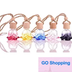 Quatily Bouteilles De Parfum 6 styles Rose Bouteille De Parfum Forme De Fleur Vide En Verre De Voiture Huiles Essentielles Parfum Pendentif Ornement Rose En Gros