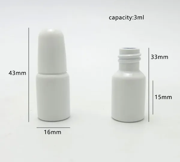 Quatily venta al por mayor 30 x 3 ml mini botella de esmalte de uñas botella de embalaje de vidrio blanco con tapa de cepillo negro contenedor de cosméticos accesorios separados