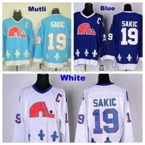 Quebecnortherners2016 Maillots de hockey pour hommes Nordiques # 19 Maillot Joe Sakic Accueil Bleu Blanc Maillot Joe Cousu Maillot M-XXXL