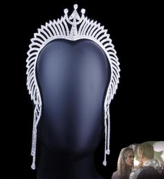 Koningin Atlanna Mera Film Aquaman Cosplay Accessoires Vrouwen Meisjes sieraden Strass Drietand Kroon Lange Kwast Luxe Hoofddeksels J2360617