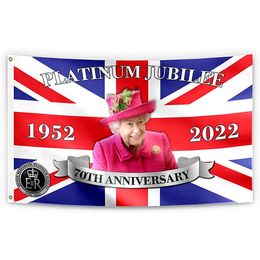 Drapeaux du 70e anniversaire de la reine Elizabeth II 2022, 3x5, impression personnalisée en polyester 100D avec œillets en laiton, pour l'extérieur et l'intérieur