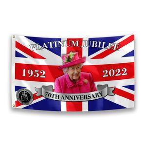 Bannière du jubilé Platinums de la reine Elizabeth II 2022, drapeau Union Jack avec Sa Majesté la Reine, souvenir britannique du 70e anniversaire