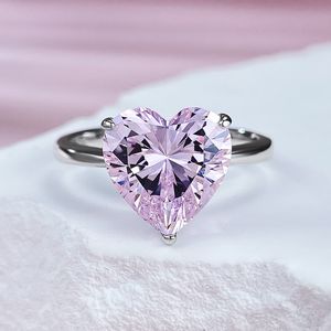 Queen Heart 10mm roze Moissanite Diamond Ring Real 925 Sterling Silver Party Wedding Band Rings For Women Engagement Jewelry