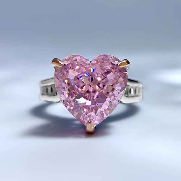 Reine coeur 11mm rose diamant bague 100% réel 925 en argent sterling fête alliance anneaux pour femmes hommes fiançailles bijoux cadeau