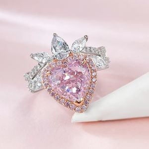 Reine Heart Pink Moisanite Diamond Ring 100% réel 925 Sterling Silver Party Bands de mariage anneaux pour femmes bijoux de fiançailles pour hommes