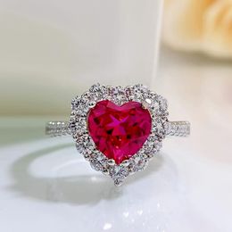 Reine coeur rubis bague en diamant 100% réel 925 argent sterling fête alliance bagues pour femmes promesse de mariée bijoux de fiançailles