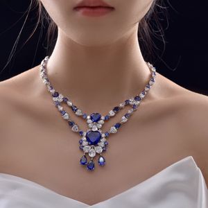 Reine coeur saphir diamant collier 100% réel 925 argent Sterling fête mariage pendentifs collier pour femmes fiançailles bijoux1