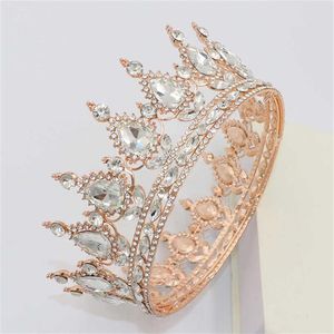 Queen King Tiaras y coronas Nupcial Mujeres Rose Gold Color Crystal Headpiece Novia Wedding Hair Jewelry Accessories H0827277d