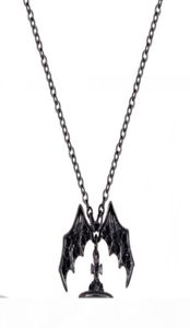 Collier reine mère démon maléfique en titane, ailes noires, diamant saturne, Super Cool Punk Bat4308502