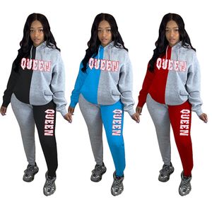 Queen Plus size 3xl dames jogger pak herfst winter fleece tracksuits hoodies+broek tweedelige set dik sweatsuits lange mouw sportkleding 4253