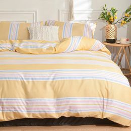 Queen Quilt Cover Sets Geel gestreepte dekbed met Pillowcase Cobritor 2 Plazas Cama King Size Dekbedovertek 240x220 240506