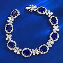 Queen Royal Sapphire Diamond Bangle Bracelet 100% Real 925 Sterling silver Wedding Bracelets For Women Men Engagement Jewelry Qfsbk
