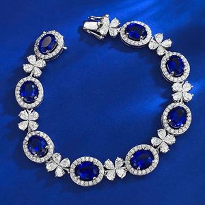 Bracelet de bracelet en diamant reine royal Sapphire 100% réel 925 Bracelets de mariage en argent sterling pour femmes bijoux de fiançailles des hommes