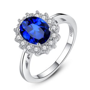 Queen's Ring S925 Sterling Silver Synthetic Ei -vormig edelsteen merk Ring Europe Vintage Sapphire Ruby Emerald Ring Wedding Party Valentijnsdag Gift SPC