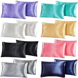 Queen Silk Satin Pillow 2pcs Case Bedding Pillowcase Glad Home Wit Zwart Gray Khaki Sky Blue Pink Sliver 240428