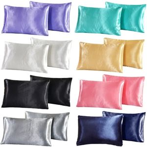 Queen Silk Satin Pillow 2pcs Case Bedding Pillowcase Glad Home Wit Zwart Grijs Khaki Sky Blue Pink Sliver 240410