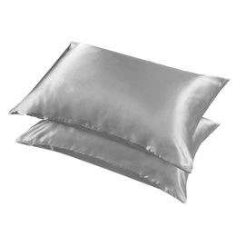 Queen Simulated Silk Pillowcase 100% polyester satijnen kussensloop eenvoudige stijl massieve kleur envelop sluiting zacht ademend extra gladde kussenbogen HW0105