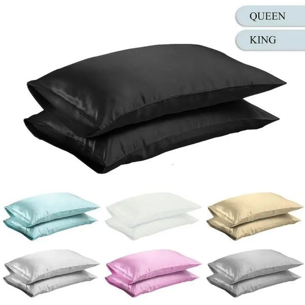 QueenKING – taie d'oreiller en Satin soyeux, literie lisse, pour la maison, blanc, noir, gris, bleu ciel, rose, argent, 240223