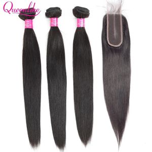Queenlike Braziliaanse Raw Hair Weave Bundels Met 2x6 Diepe Kim Sluiting Remy Human Inslag 3 Rechte 240229