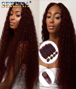 Queens Hair Weave Weave 99J Borgoña Burly Curly Human Hairs Bundles Jerry Curl Virgin Hair Extensions Monogolian Kin3760124