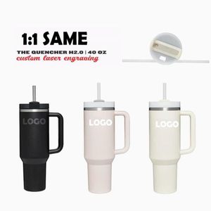 Quencher H2 0 40oz Gobelets en acier inoxydable avec poignée en silicone Couvercle et paille Tasses de voiture de 2e génération Gardez boire froid Wat297p