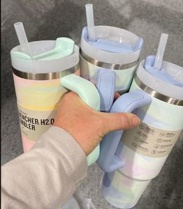 Quencher H2.0 Schone leisteen Warm Kool Serene Cup 40oz Stalen Mok met handgreep en Strade Travel Car Tumbler Water Flessen 0508