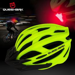 Queshark Men Women Ultralight Cycling Helmet Led Taillight MTB Road Bike Bicycle Motorcycle Riding veilig Cap met Sun Visor 240428