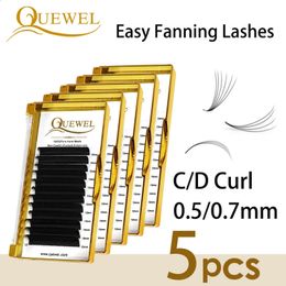 Quewel 5 Dozen Easy Fan Wimpers Bloeiende Wimperverlenging Dikke Faux Nertsen Volume Lash Snelle Fans Zijde Wimpers Groothandel Make-up 240309