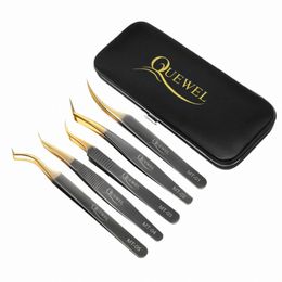 Quewel 5 pièces/ensemble pince à épiler en acier inoxydable de haute qualité pince à épiler antistatique 3D faux outils de maquillage pour les yeux p1Ex #