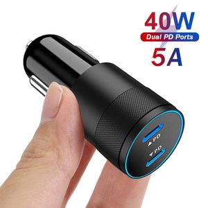 Snelle autolader 40W Dual Type C PD3.0 Snelle oplader voor iPhone13 pro Xiaomi Samsung Telefoon Auto Fast Charging