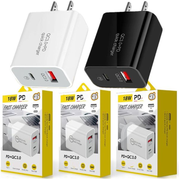 Tipo rápido C Charger 12W PD USB-C Wall Chargers EU US UK Adaptador para iPhone 11 12 13 14 Samsung S20 S10 Huawei Android Teléfono con caja