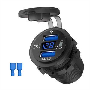 Quick Charge 3.0 12V USB -stopcontact 36W Dual USB -autolader Socket met knopschakelaar LED Voltmeter -adapter voor autobootmotorcycle